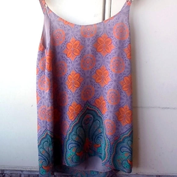CABI arabesque orange Blue Brown Moroccan print spaghetti strap blouse cami  XS - Picture 9 of 12